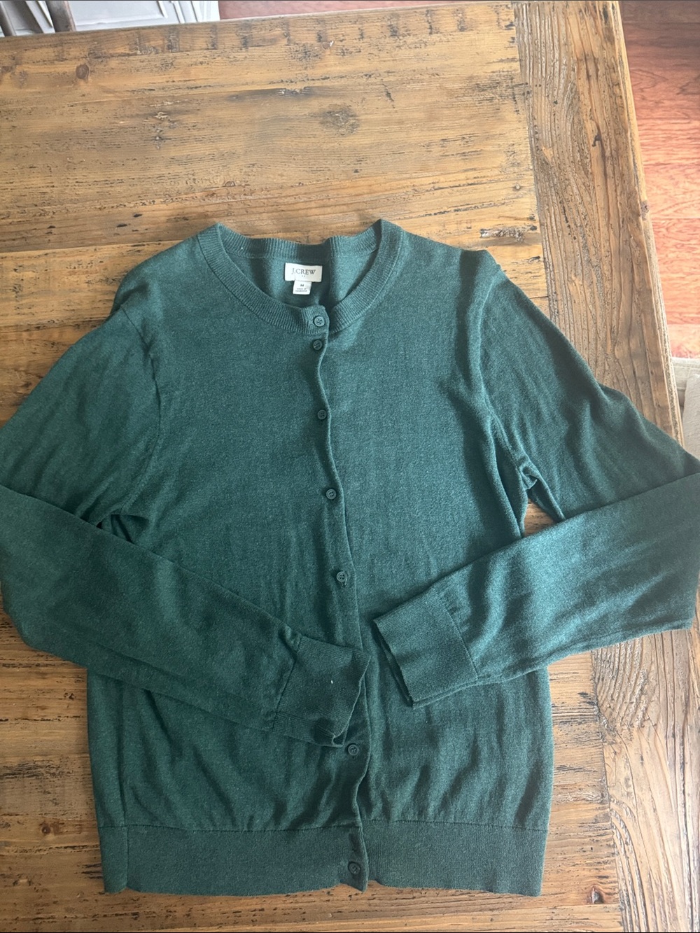J. Crew Forest Green Crewneck Button-Up Cardigan NWOT!